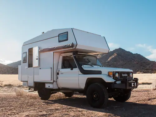 The Land Cruiser parked in the desert