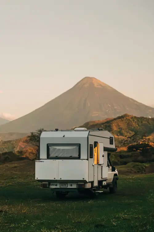 The Land Cruiser below a volcano in Guatemala