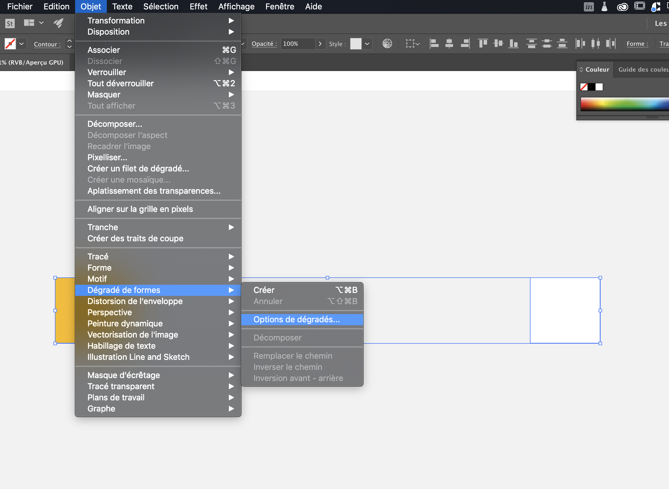 Illustration de l'edition de couleur de forme dans un outil de conception d'interface