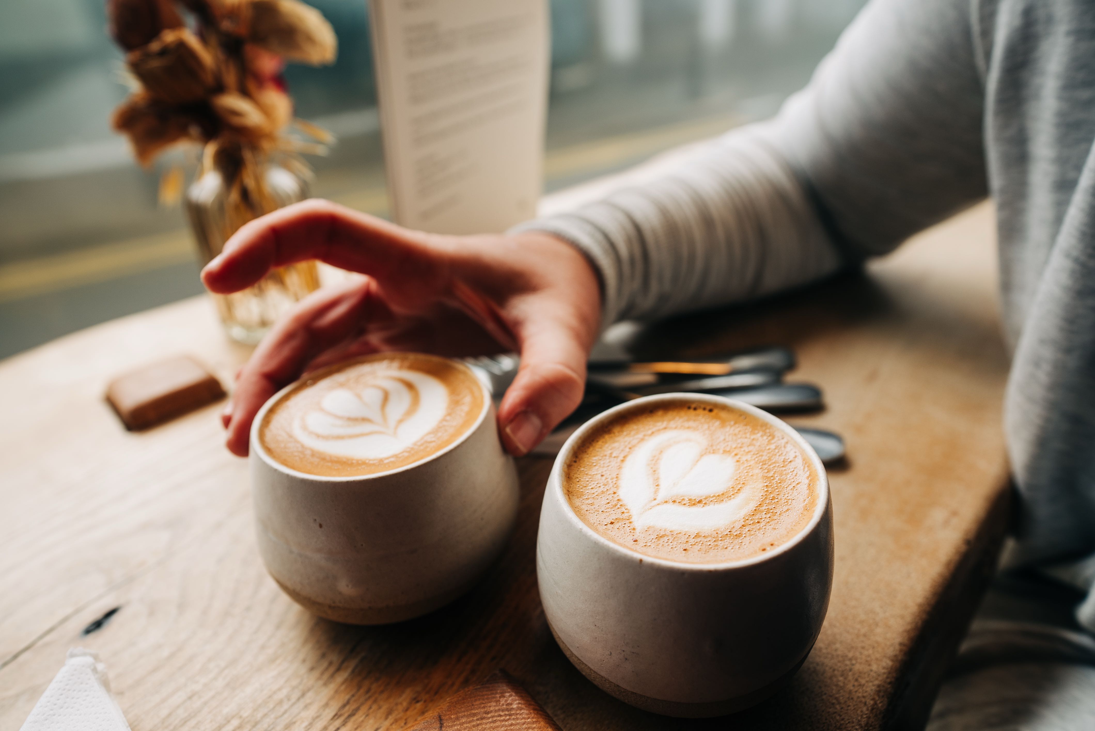 Two lattes at Birch Cafe in Portree, Isle of Skye