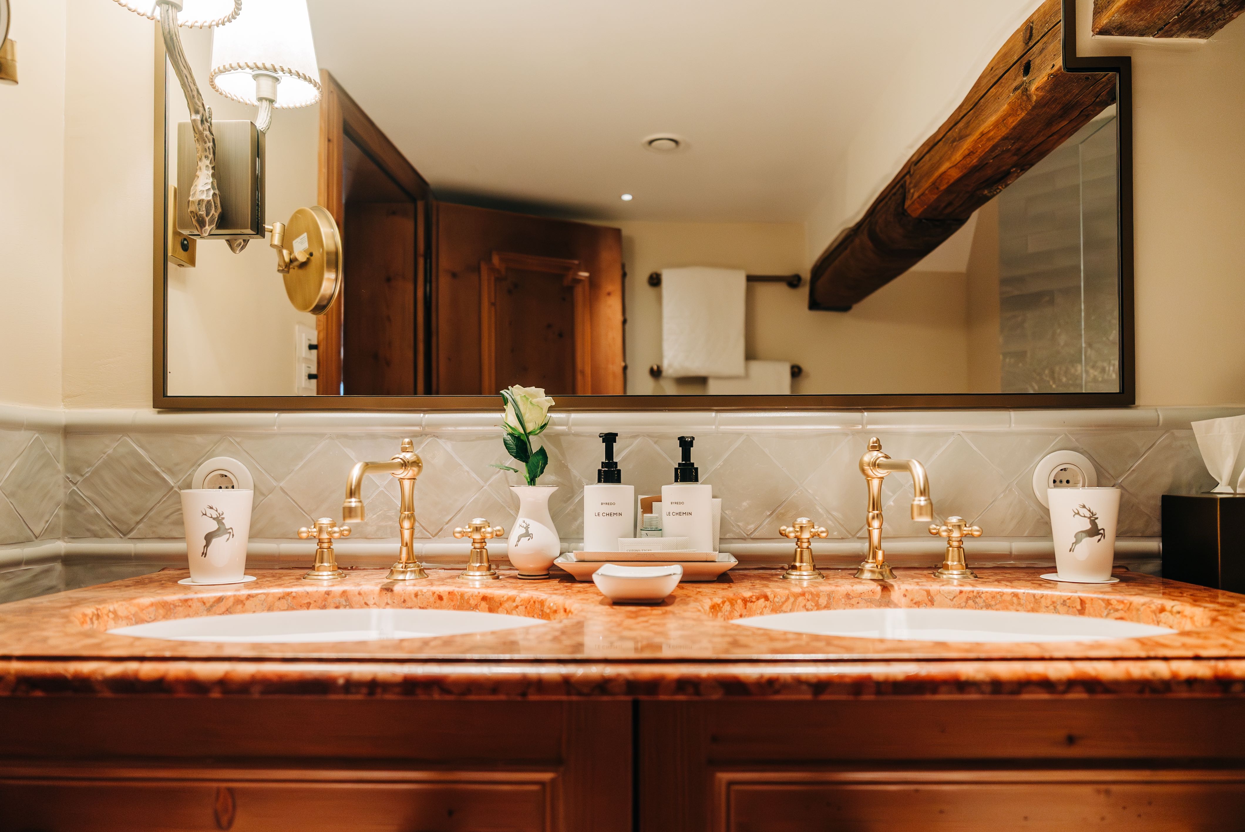 Double Vanity and toiletries in our bathroom