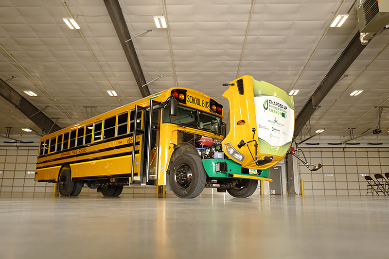 An electric school bus in West Fargo, North Dakota.