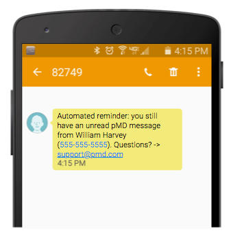 Screenshot of automated SMS test message reminder