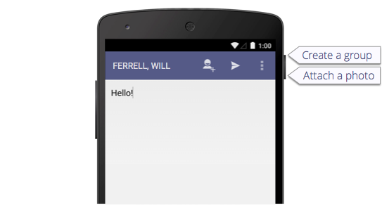 Compose a secure message on an Android, create a group and attach a photo
