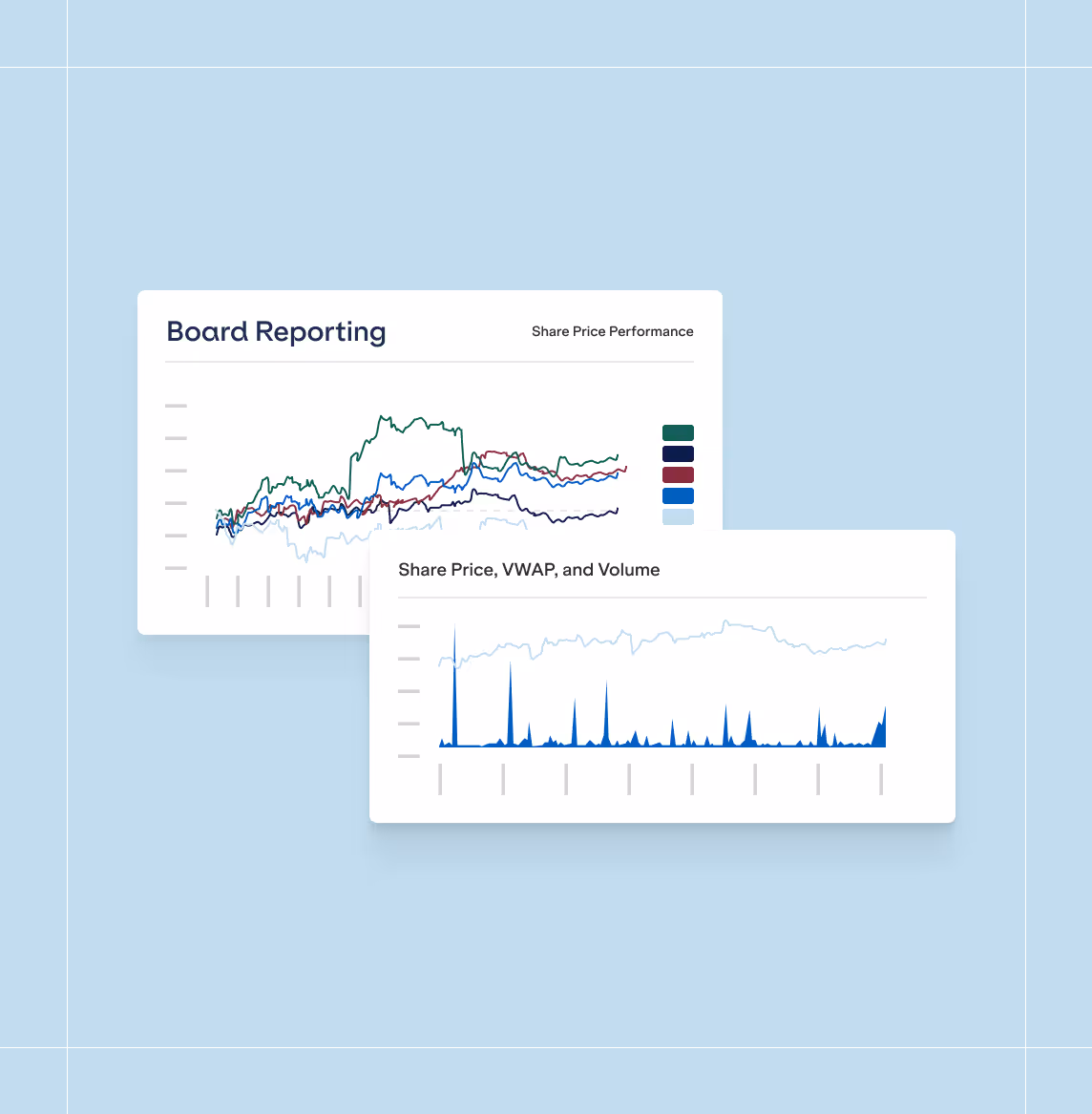 Illustration of Irwin's board reporting service and a share price graph.