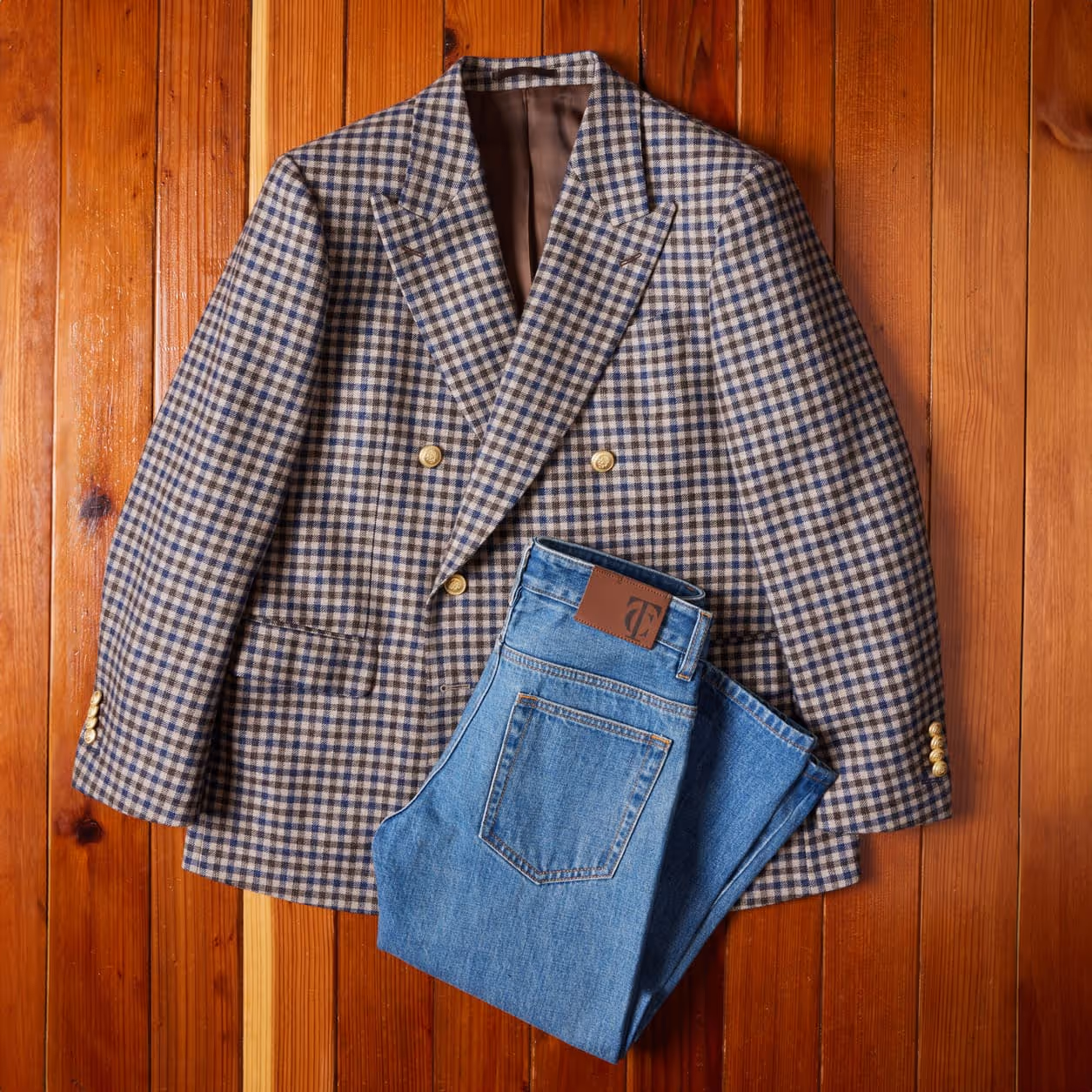 model standing outside with suit jacket