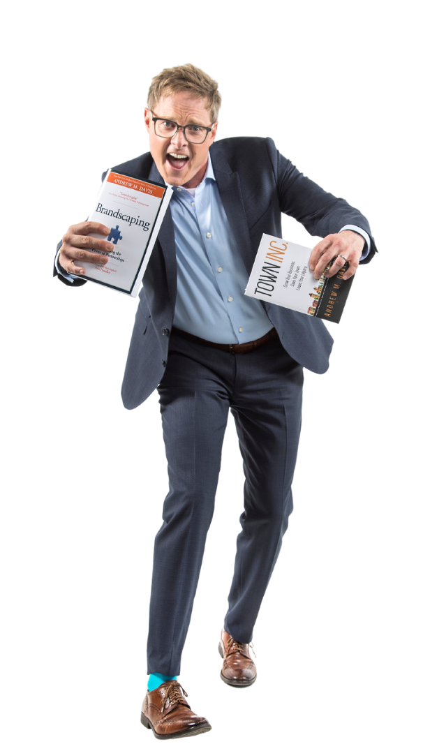 Best-selling Author Andrew Davis with his books Brandscaping & Town INC