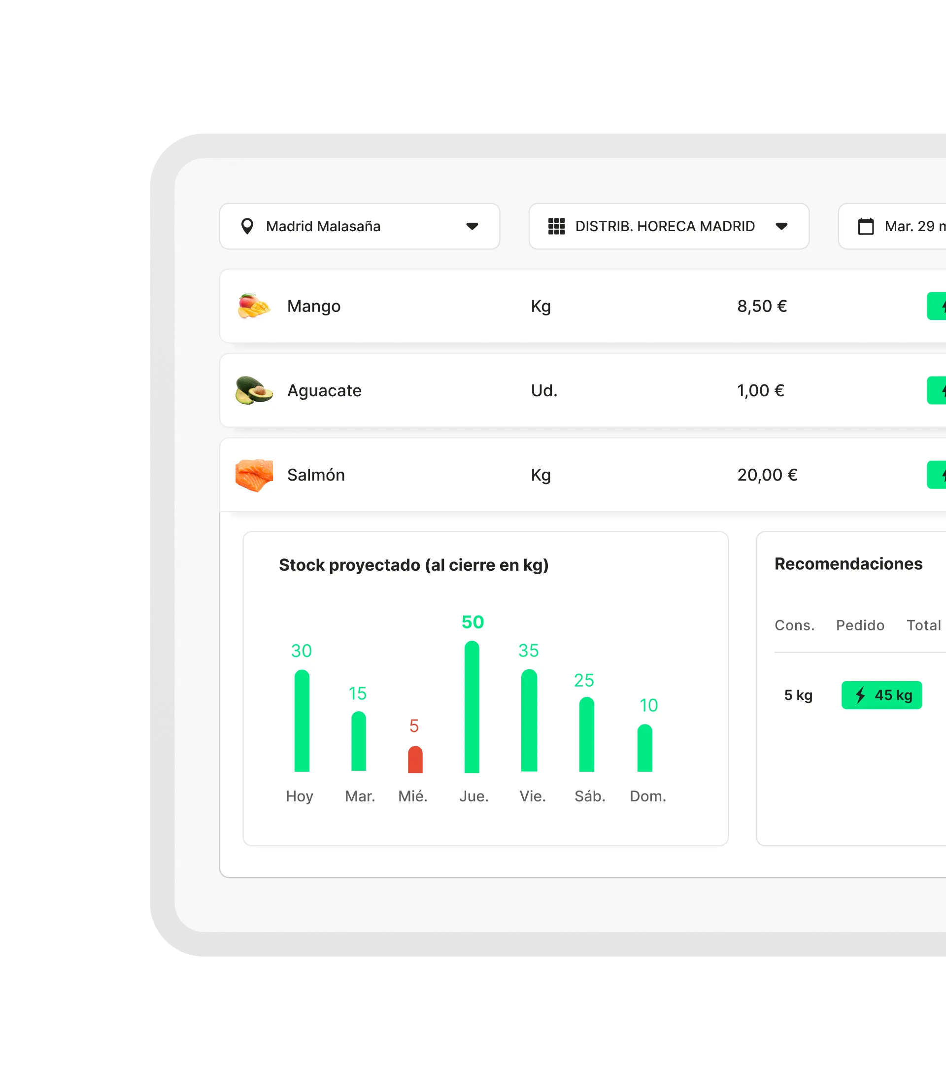Interfaz de automatización de pedidos a proveedores con IA.