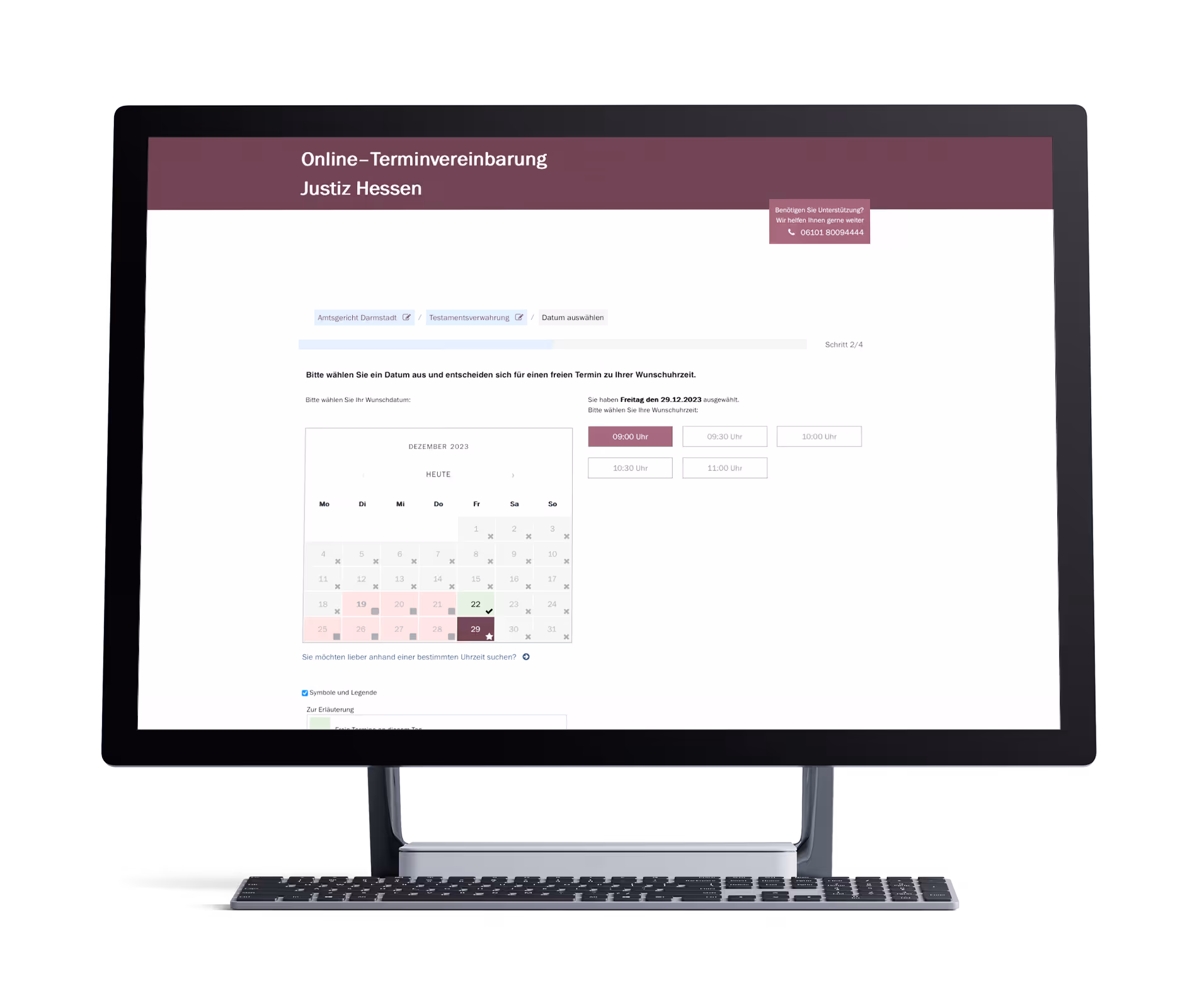 Screenshot Mockup Terminbuchungslösung Justiz Hessen