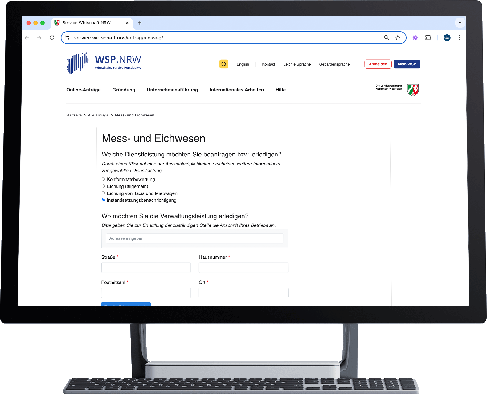 Screenshot vom WSP Formular Mess- und Eichwesen
