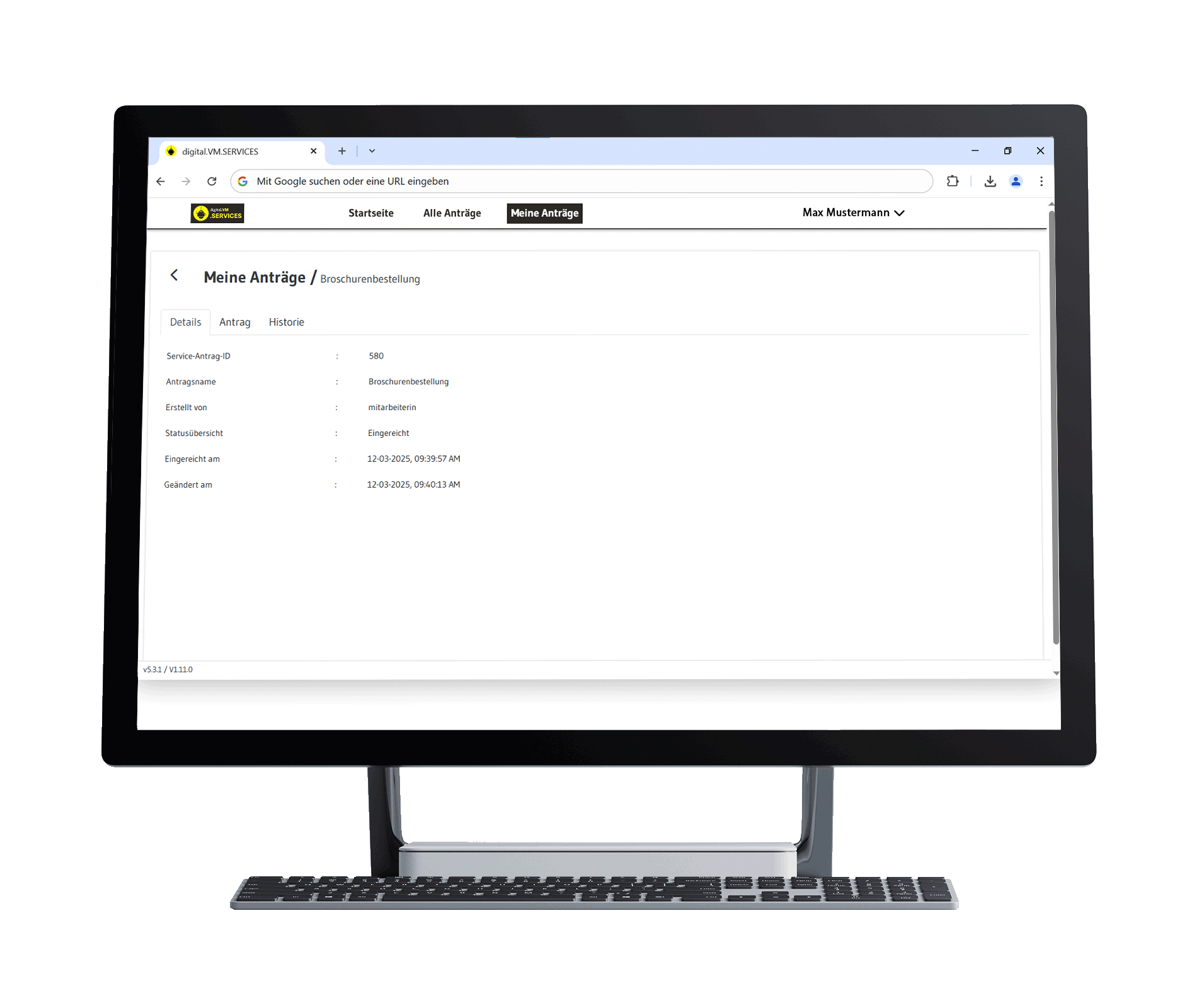 digital.vm.services Screenshot von Anwendung, einzelne Bestellung