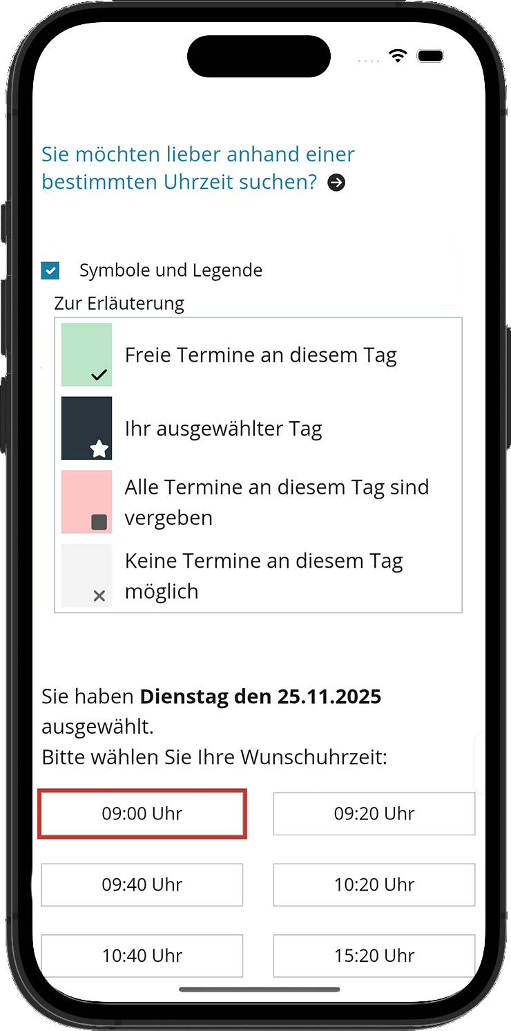 Screenshot in MockupMobil Terminauswahl von Justiztermine Brandenburg