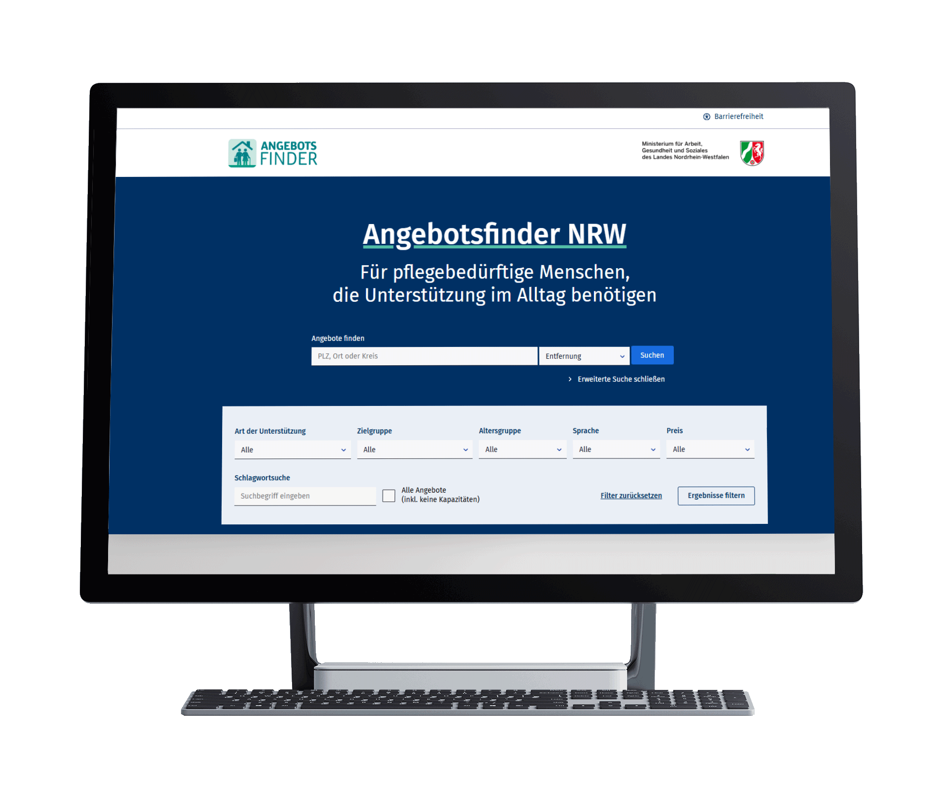Mockup von Screenshot der Angebotsfinder-Webseite