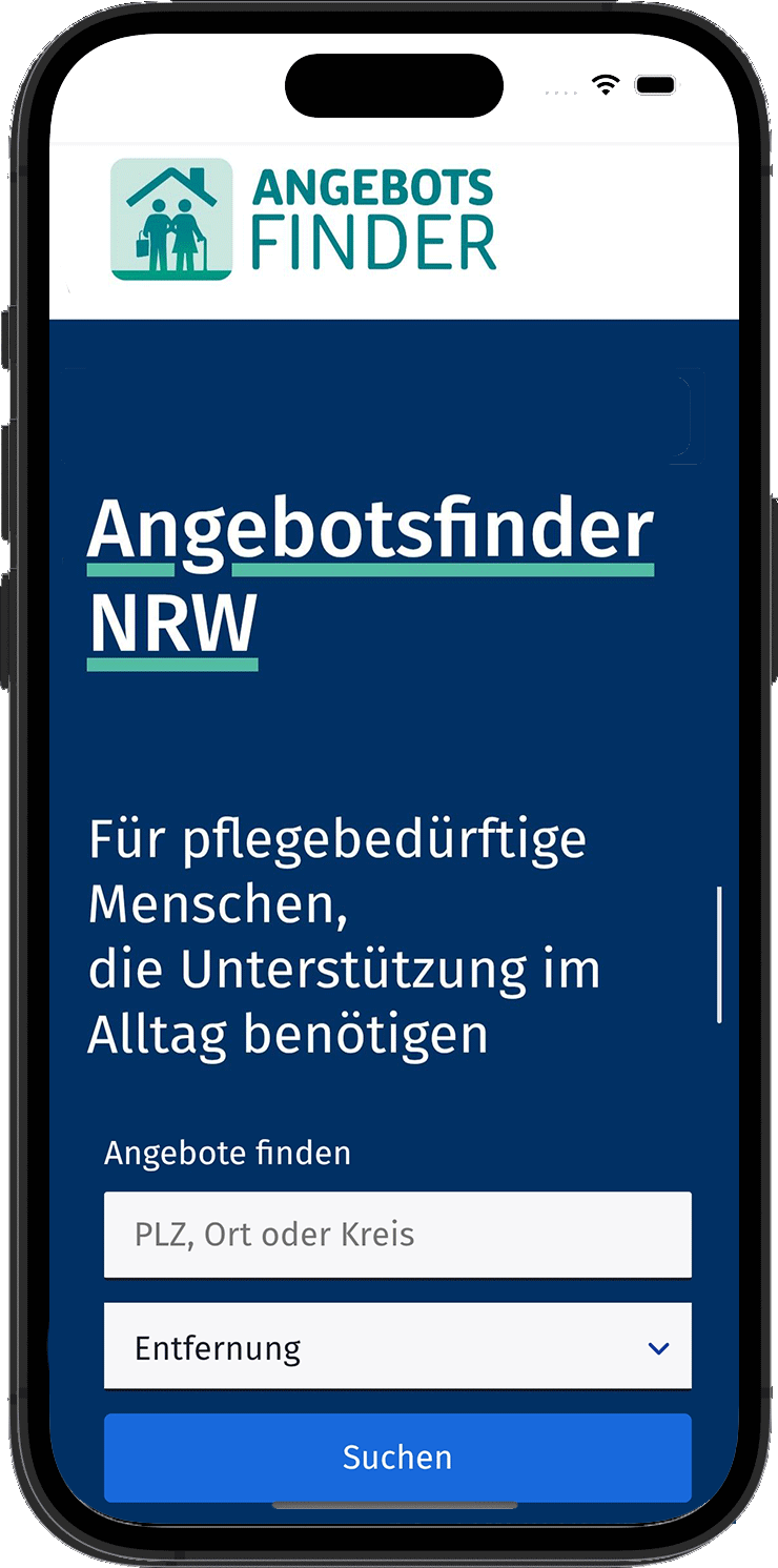 Mockup von Handy-Screenshot der Angebotsfinder-Webseite