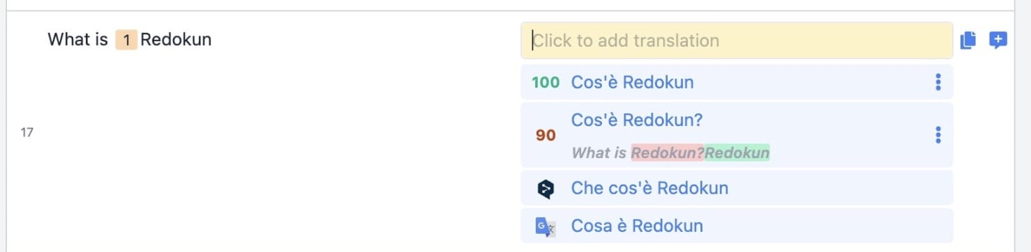 Machine translation suggestions within the Web Editor