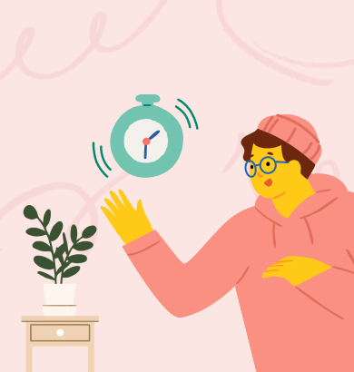 a man in pin sweat with a clock