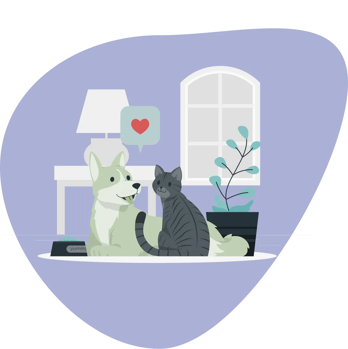 A cat & dog sitting in a room