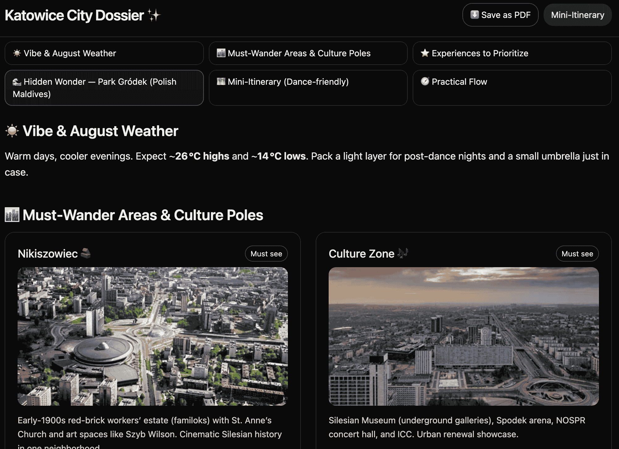 Il dossier del mi assistente di viaggio su Katowice, PL – durante il festival Bachaturo