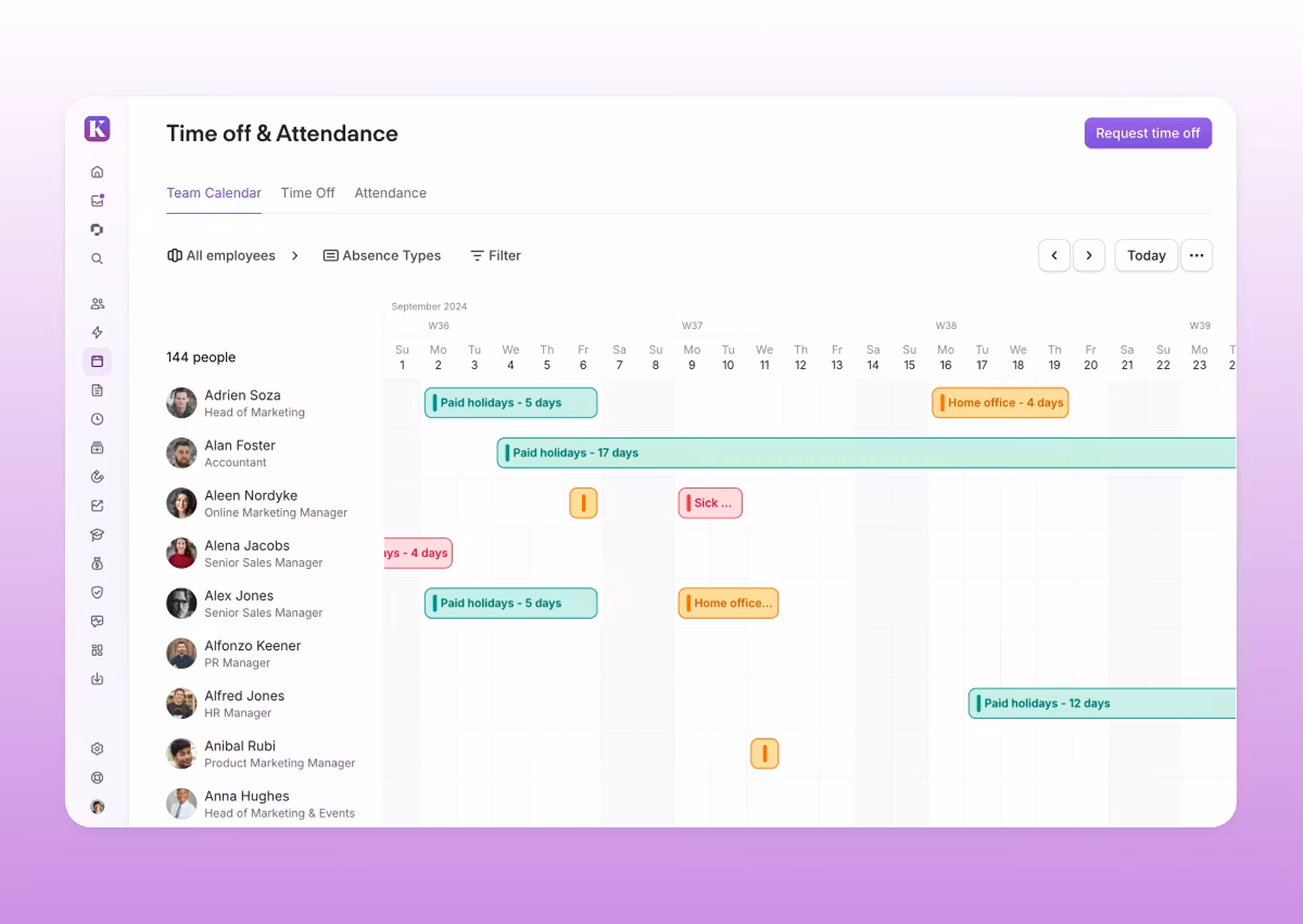 Interfaz de Personio para la gestión de ausencias y RRHH