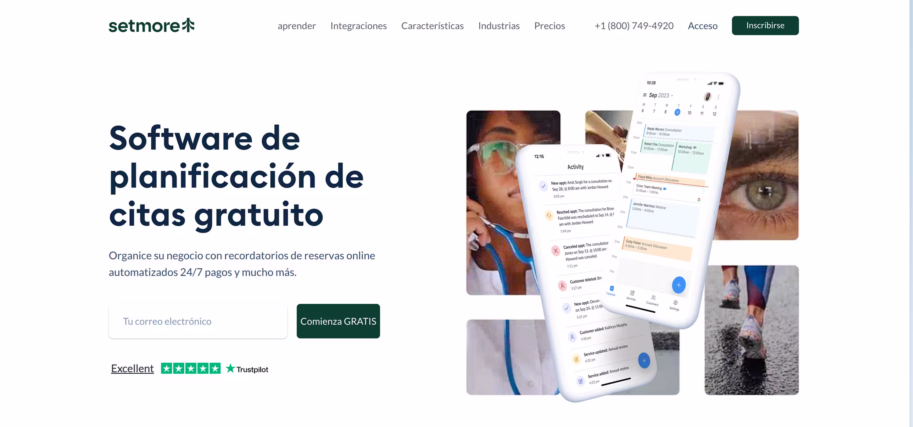 Aplicación gratuita de gestión de citas Setmore con página de reservas personalizada