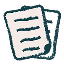 Cartoon-style icon of two stacked sheets of paper with horizontal lines representing text.