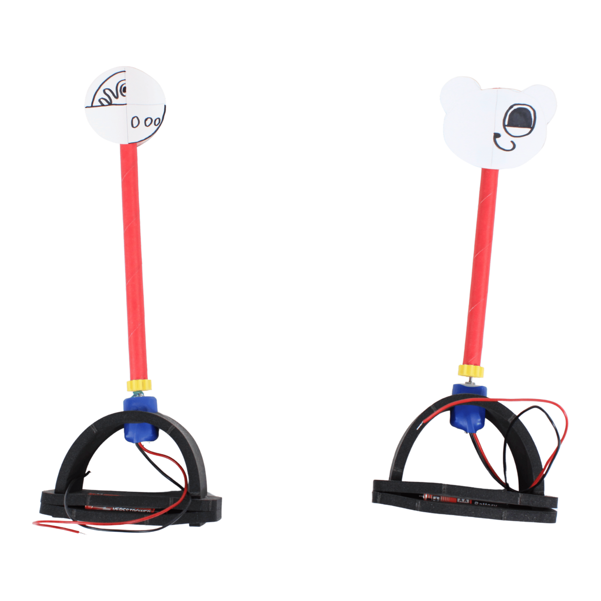Eyelusions Spark kit with two student-decorated spinning optical illusion heads