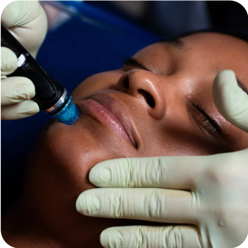 A woman enjoying her Hydrafacial from Restore