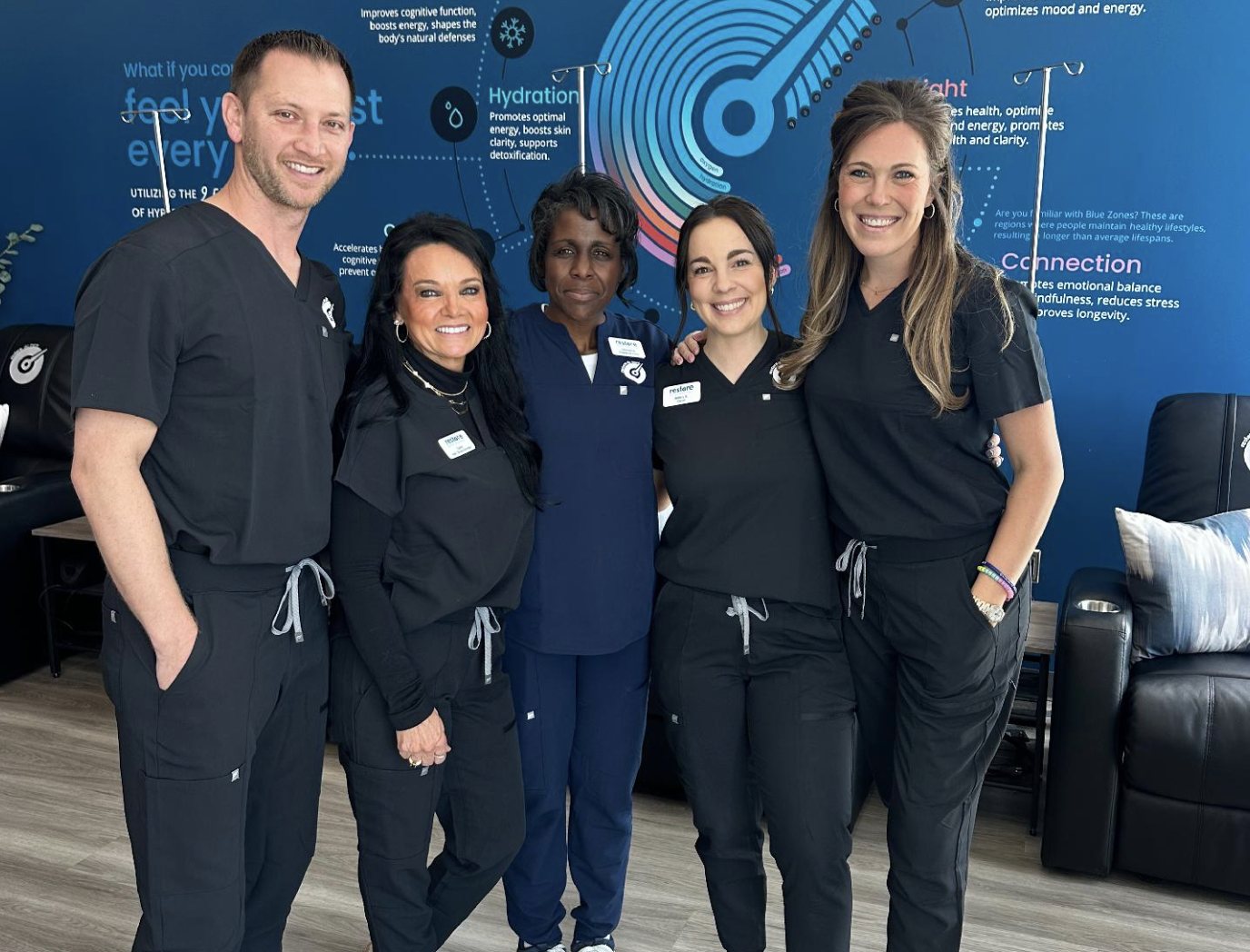 A Restore studio team in scrubs