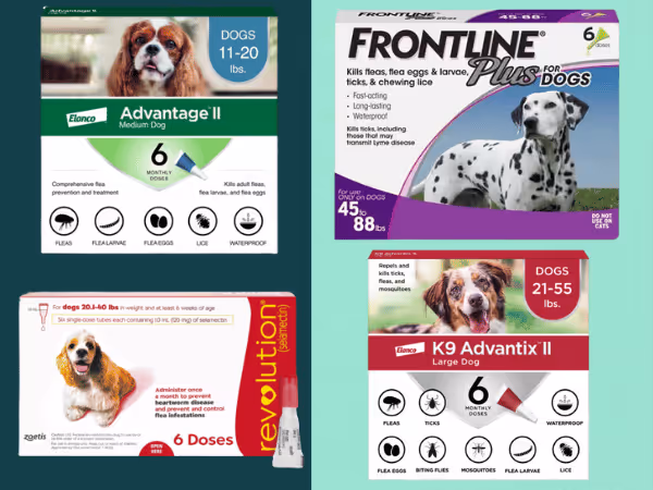 Topical products for flea and tick control for dogs