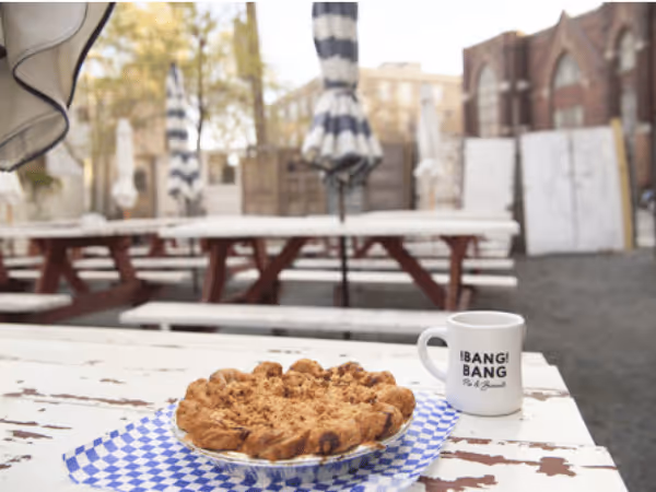 The patio of Bang Bang Pie & Biscuits, a dog-friendly brunch spot in Chicago