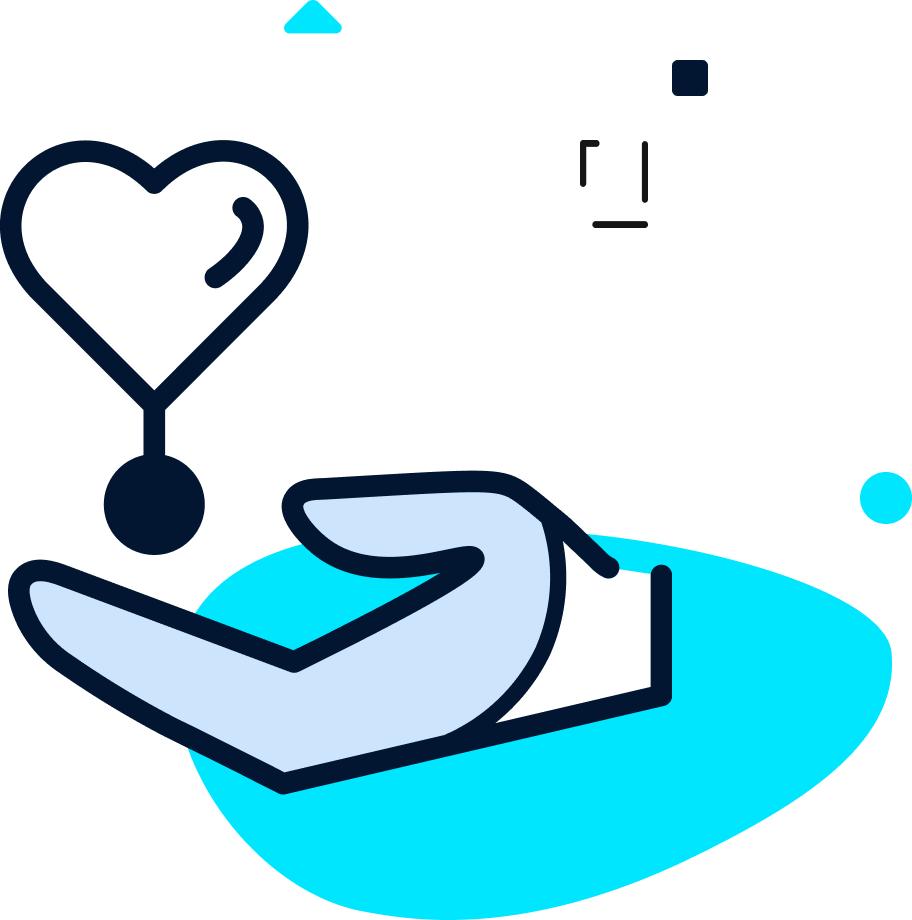Illustration symbolizing a volunteer's hand giving love and support for the community.