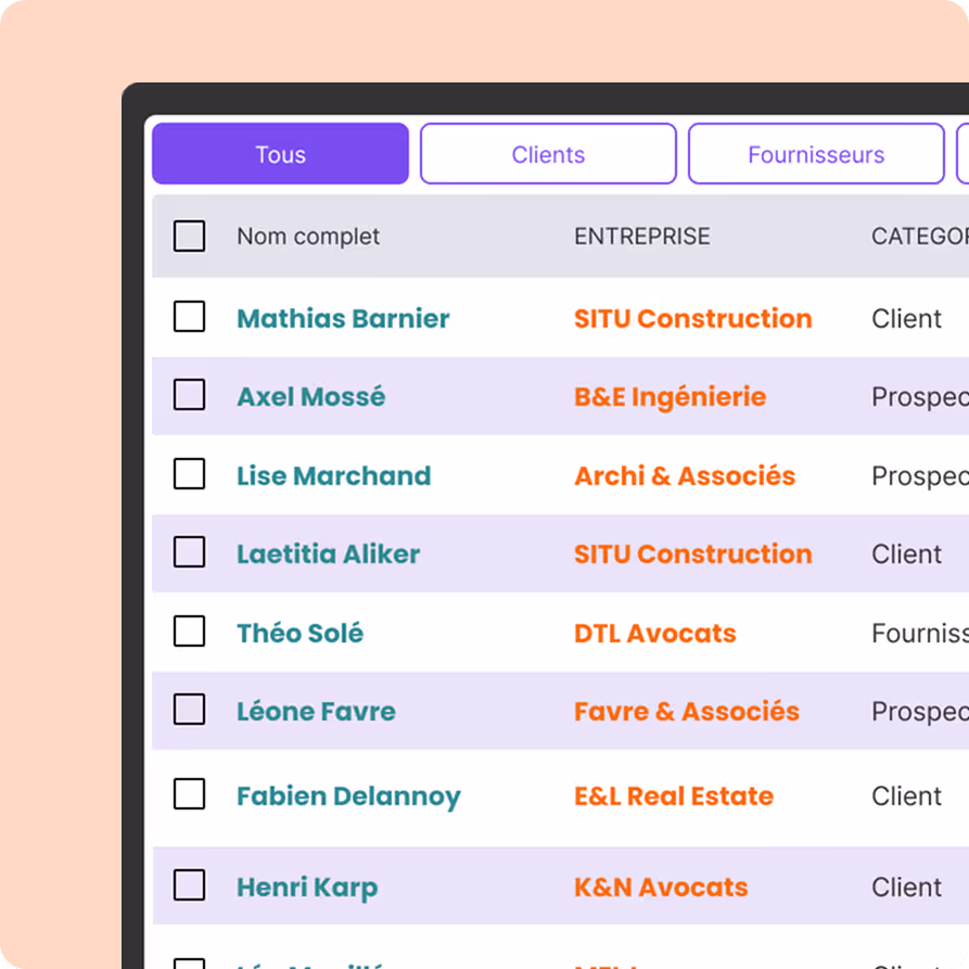 La plateforme anaba avec des contacts mis à jour automatiquement