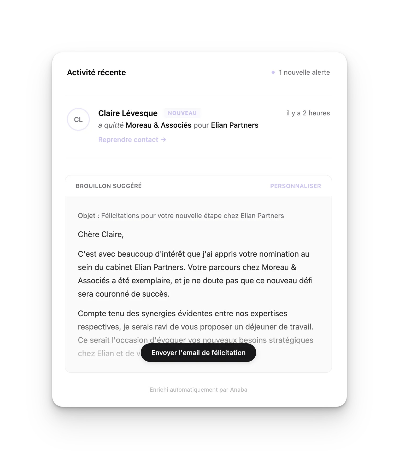 Détection d'entreprise dans le CRM pour PME Anaba