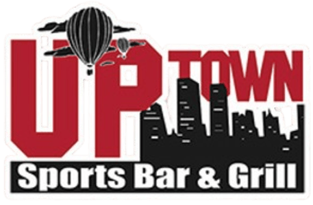 A logo and button for the Uptown Sports Bar & Grill fantasy football league in Albuquerque, NM