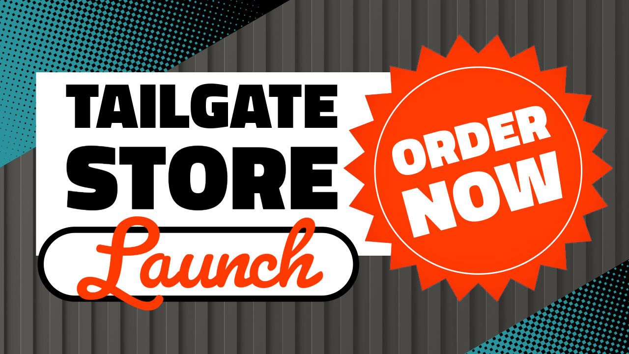 A thumbnail showing announcing the launch of a Shopify store. The words "Tailgate Store Launch" and "Order Now" are featured prominently