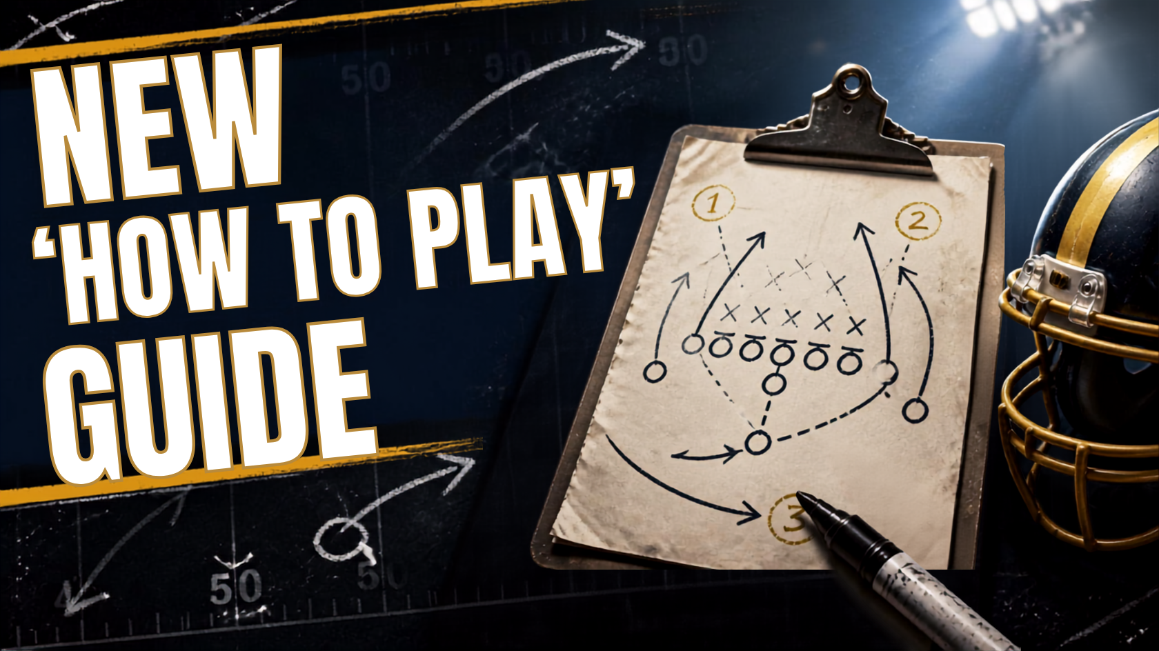 A thumbnail showing the text "New 'How to Play' Guide" with a football play diagram and football helmet. Link goes to a product update page