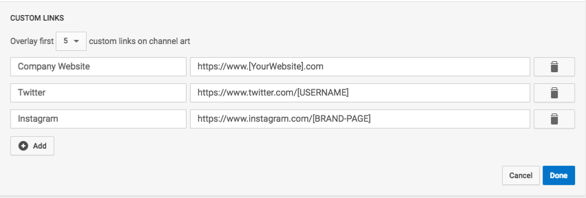 Add Links to YouTube Channel