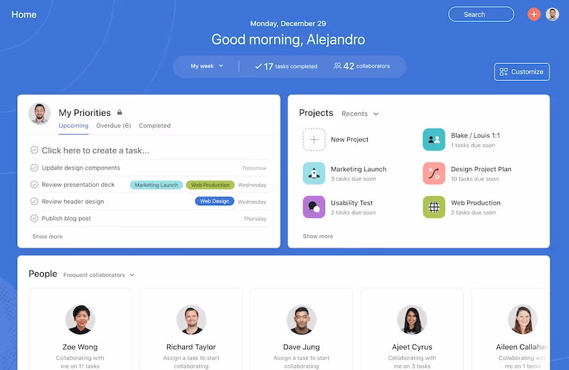 Asana home page