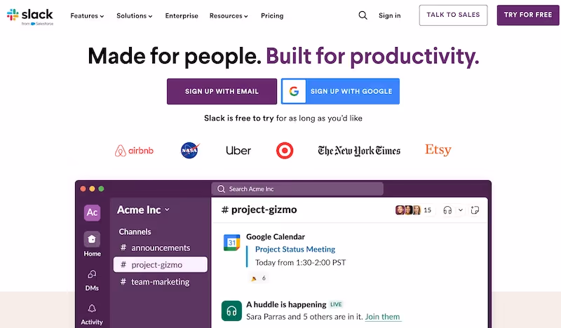 Slack home page