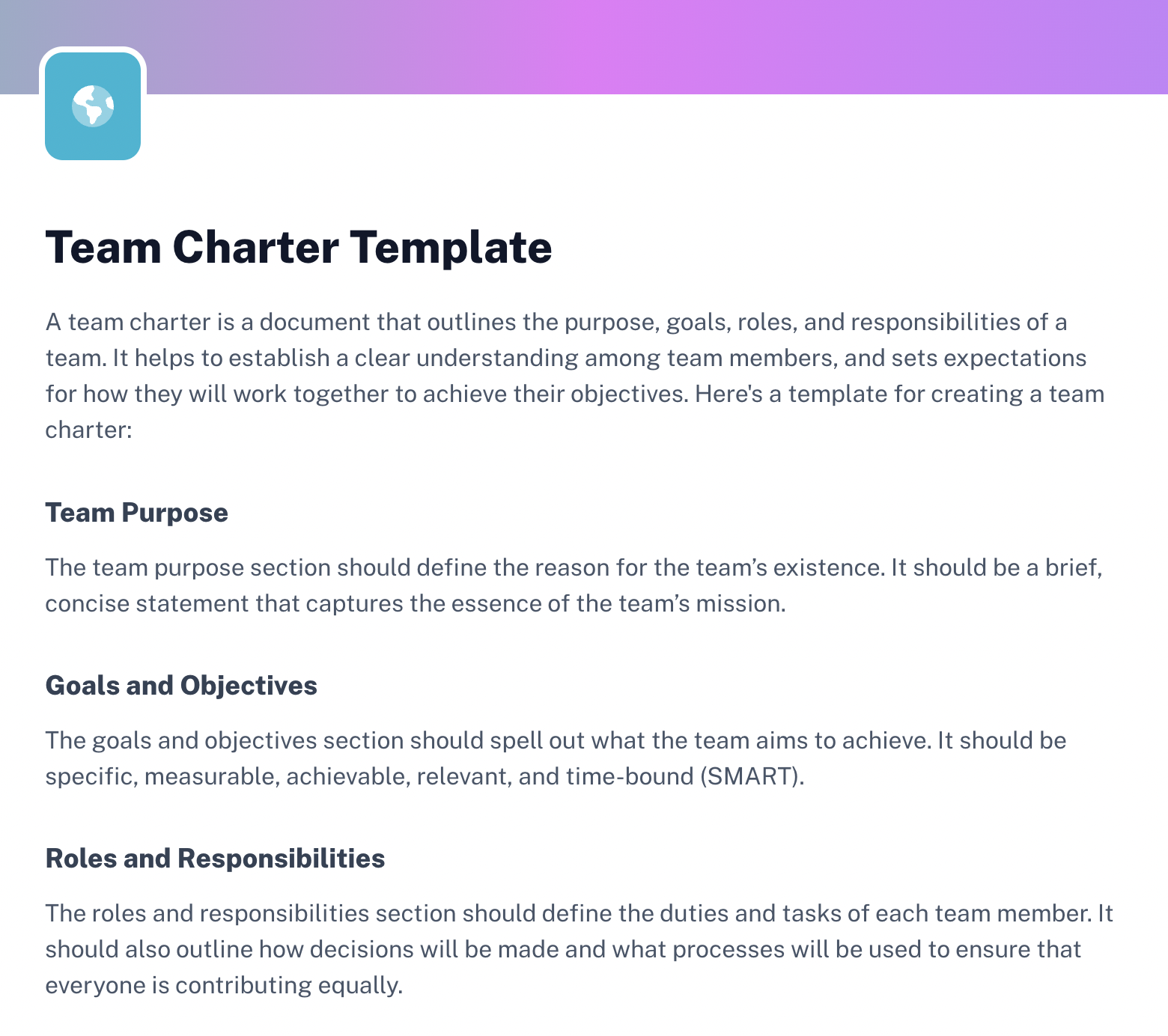 team charter template made with Scribe