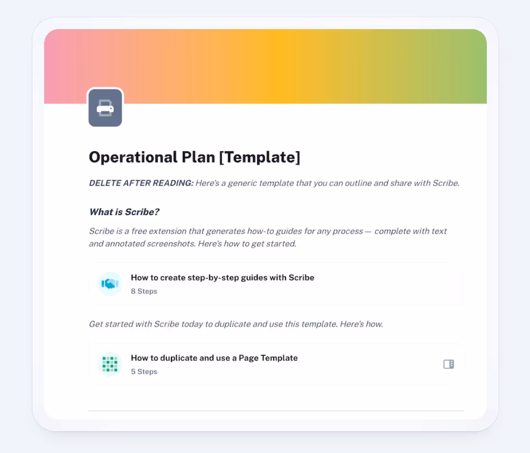 Free Operational plan template from Scribe