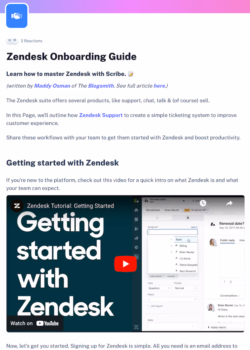 Scribe Zendesk Onboarding Guide