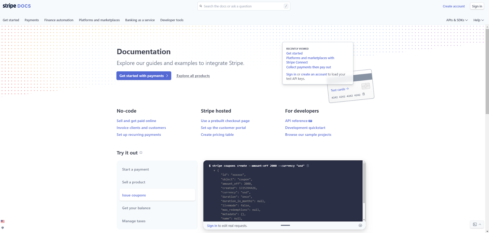 Stripe’s Help Center features a list of user guides under several categories.