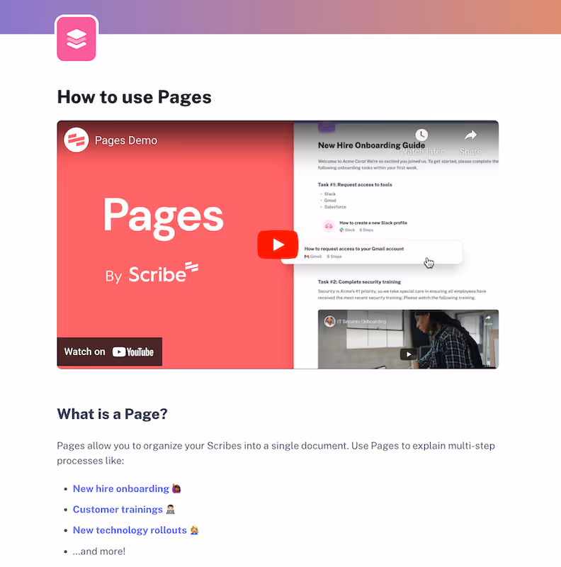 Scribe How to Use Pages - AI knowledge management