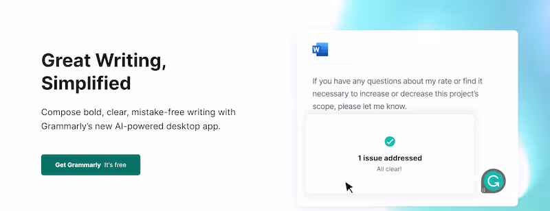 Grammarly home page - technical writing chrome extension