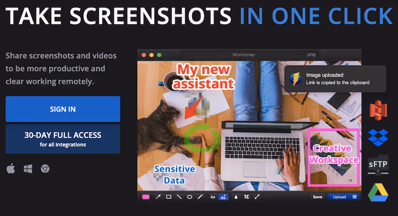 Screenshot tool/software for Windows Monosnap