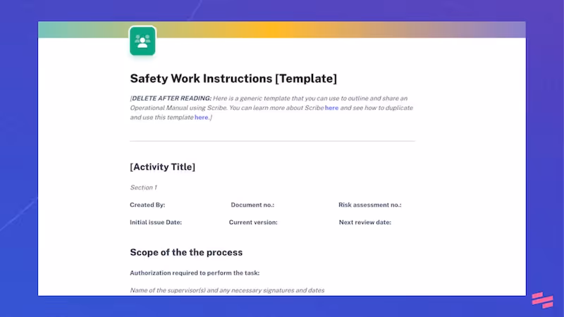 Free Safety work instructions template