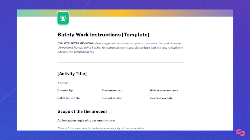 Safety work instructions template