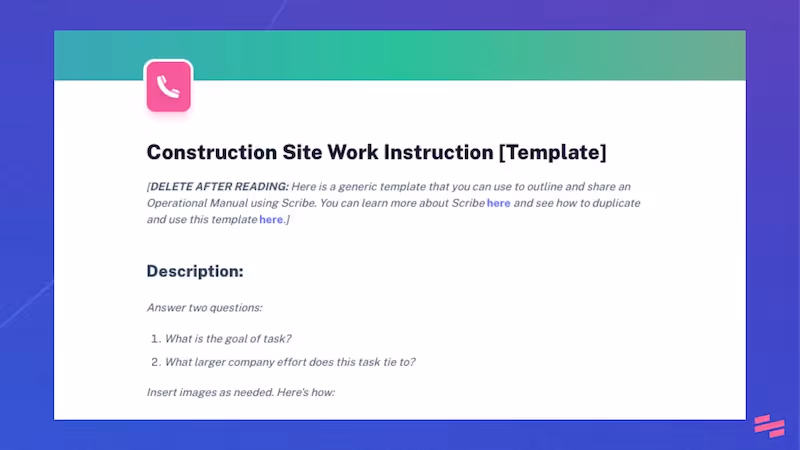 Construction site work instruction template