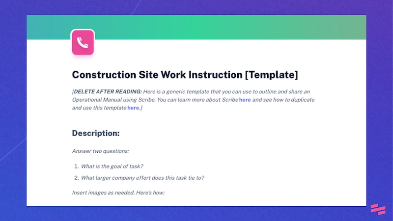 Construction site work instruction template